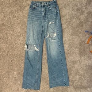 High Rise Wide Leg Distressed Women's Jeans